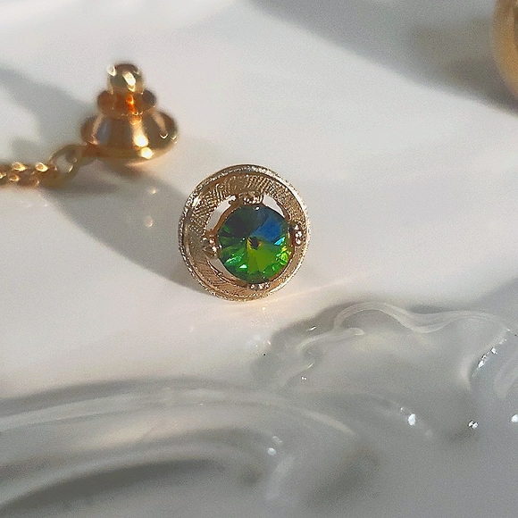 Vintage Watermelon Rivoli Cufflink and Tie Tac Set - Picture 5 of 7